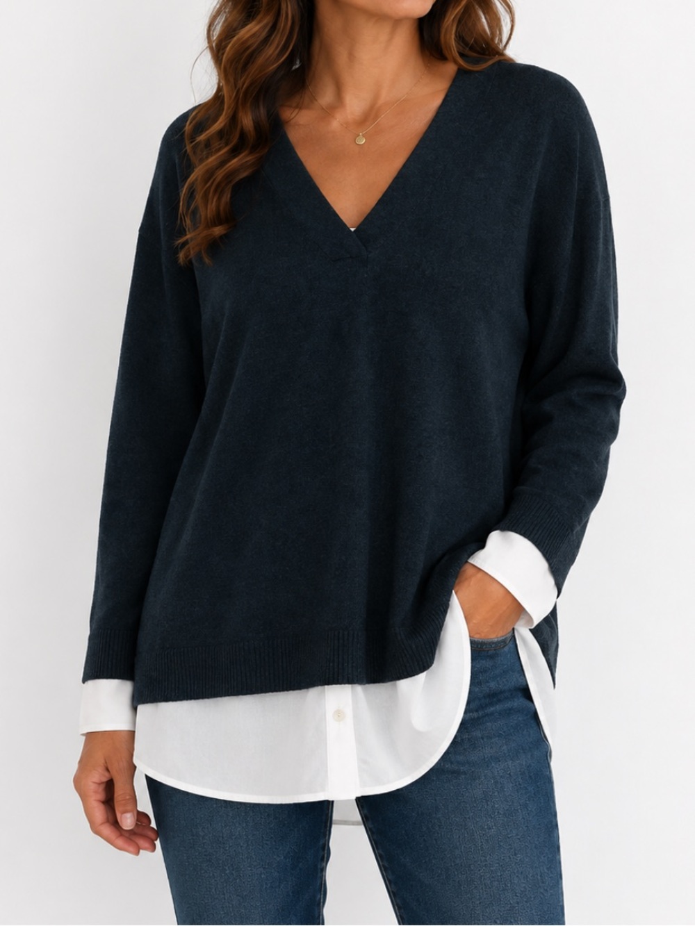 J. Jill Navy V-Neck Sweater